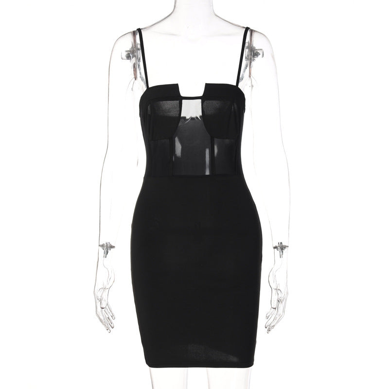 Damen figurbetontes Minikleid mit transparentem Mesh-Einsatz WOLFF