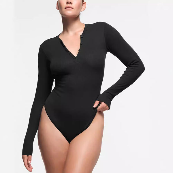 Damen Langarm-Bodysuit mit Knopfleiste und figurformendem Design WOLFF