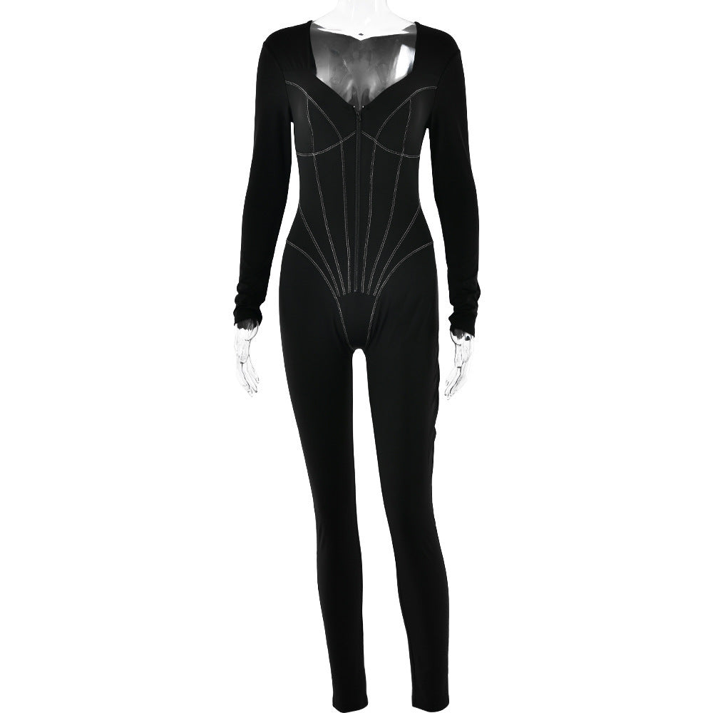 Damen figurbetonter Langarm-Bodysuit mit elegantem V-Ausschnitt WOLFF