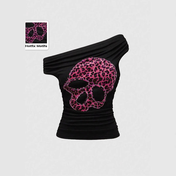 Damen Asymmetrisches Oberteil mit animalischem Design und Strassbesatz WOLFF