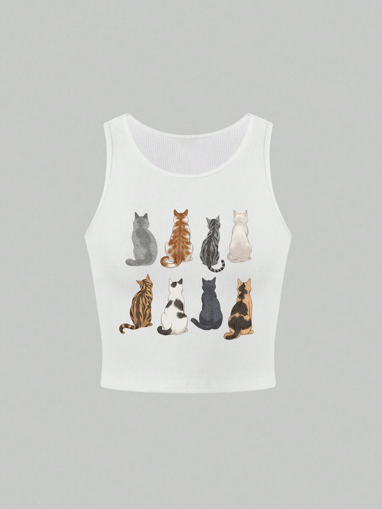 Damen Crop-Top mit kreativem Katzenmotiv WOLFF