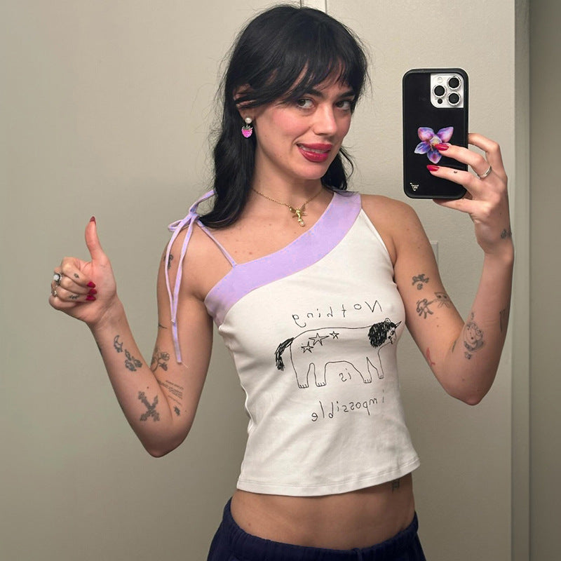 Damen asymmetrisches Oberteil mit charmantem Einhorn-Print und verstellbaren Trägern WOLFF