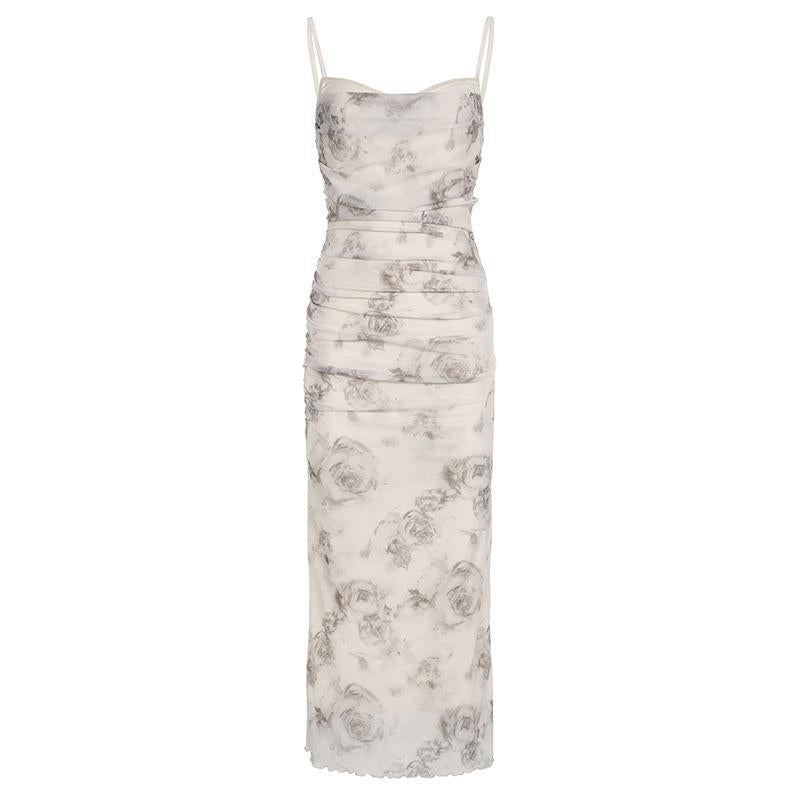 Damen Elegant drapiertes Abendkleid mit floralem Muster und verstellbaren Trägern WOLFF