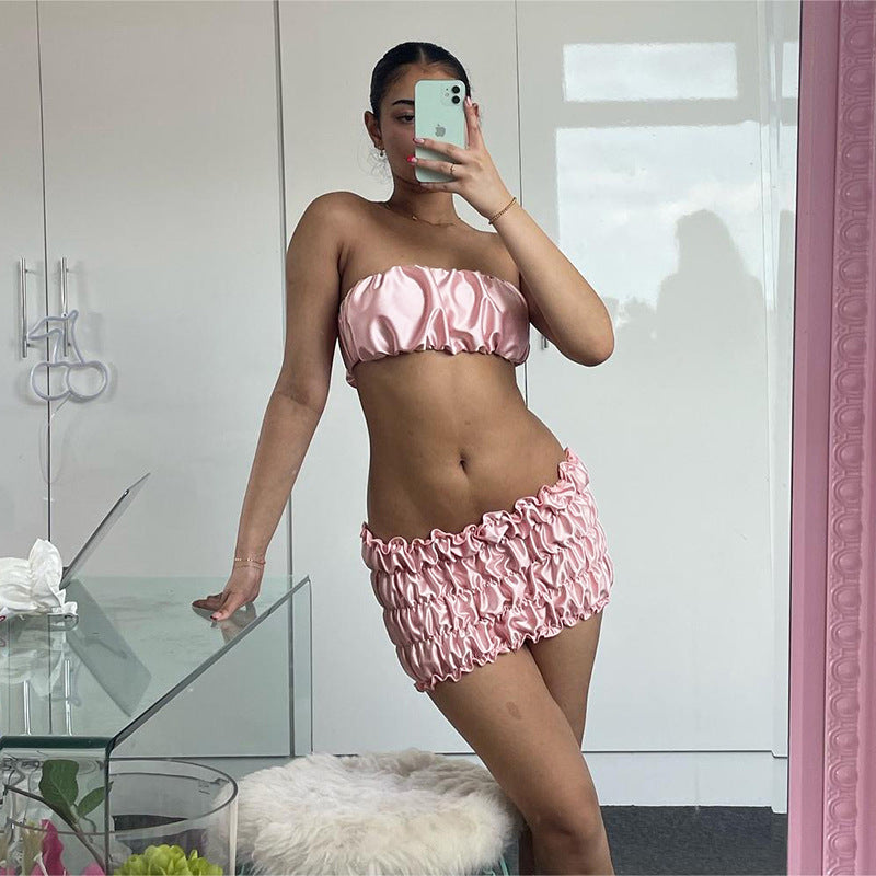 Damen Bandeau-Oberteil und Rüschenshorts Set WOLFF
