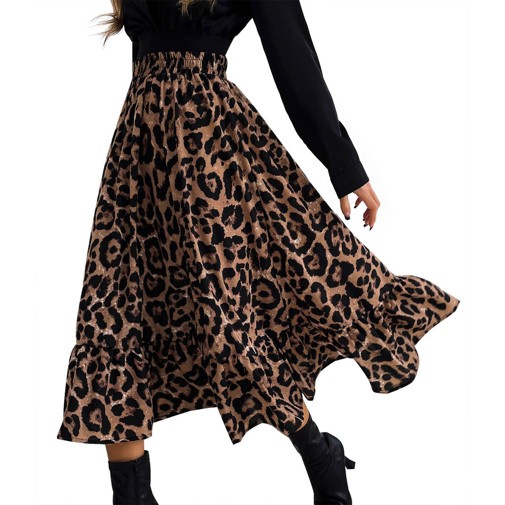 WOLFF | Modern Damen Casual Leopard Print Einfache Slim Rock