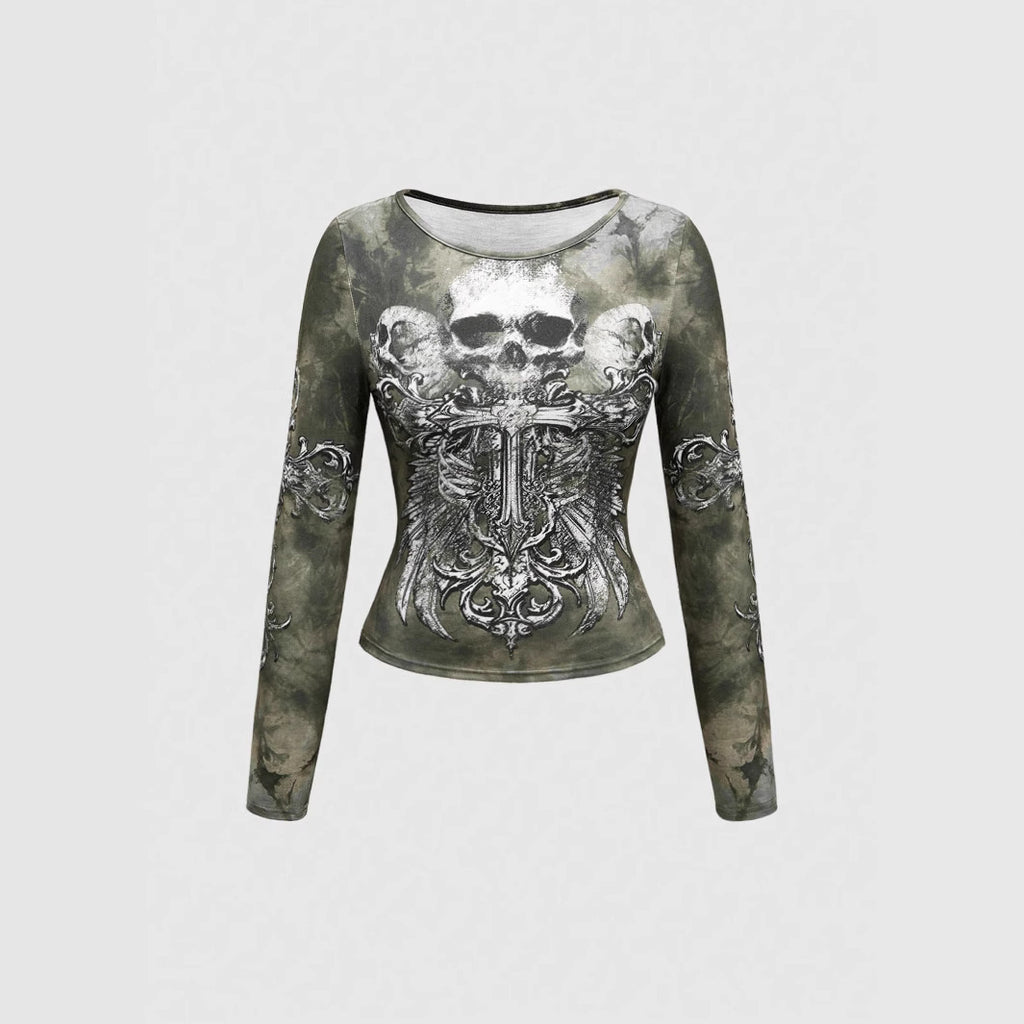 Damen Langarmshirt mit kreativem Skelettmotiv und eleganter Struktur WOLFF