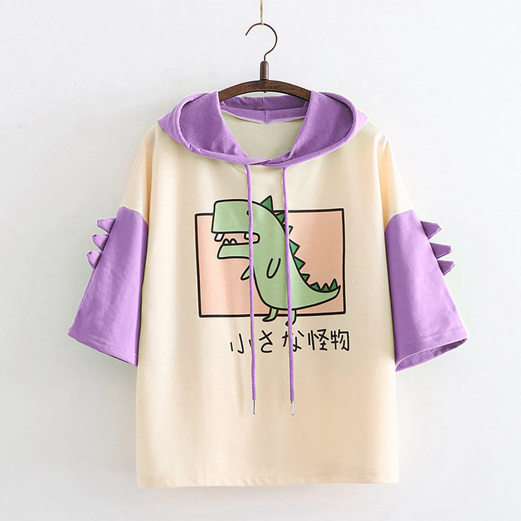 Damen lässiges T-Shirt mit Dino-Motiv und dekorativen 3D-Details WOLFF