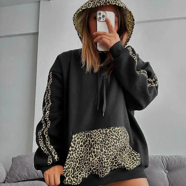 Damen Kapuzenpullover mit Leopardenmuster und kontrastrierenden Einsätzen WOLFF