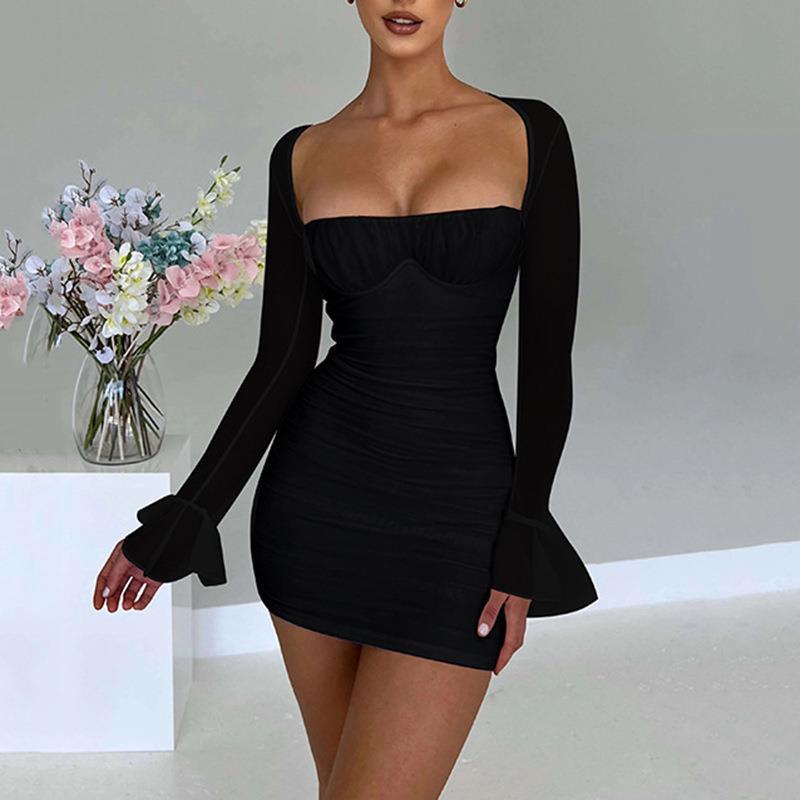 Damen figurbetontes Minikleid mit transparenten Ärmeln und Raffungen WOLFF