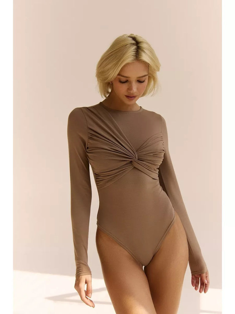 Damen bodenlanger Bodysuit mit raffinierten Drapierungen und langem Arm WOLFF