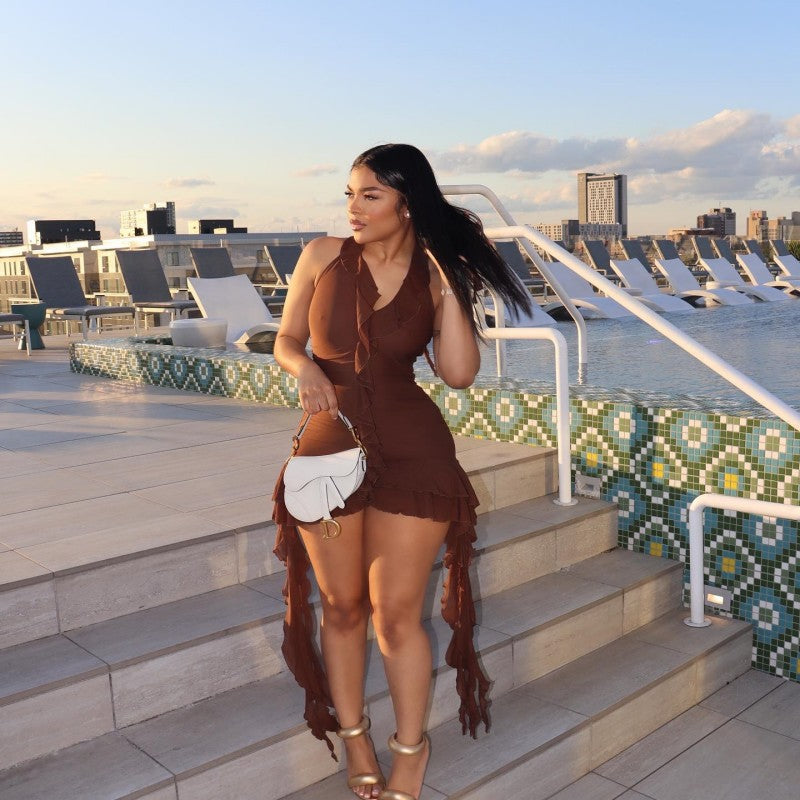Damen Mini-Top Kleid mit Rüschendetails und raffiniertem Rückenschnitt WOLFF