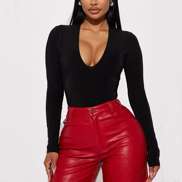 Damen Bodysuit mit tiefem V-Ausschnitt und langen Ärmeln WOLFF