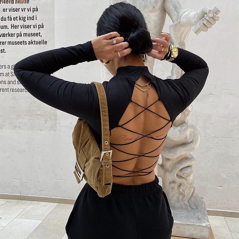 Damen figurbetontes Langarm-Crop-Top mit hohem Kragen und elastischem Bund WOLFF