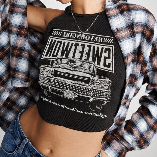 Damen Crop-Top mit kreativem Auto-Grafikdesign und hohem Tragekomfort WOLFF