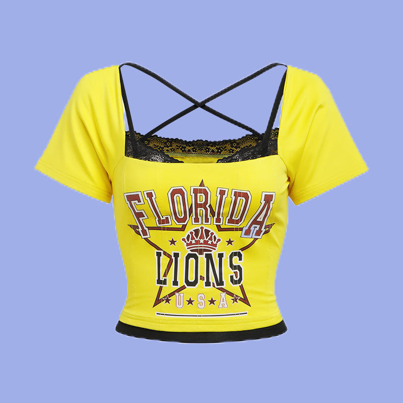 Damen Crop-Top mit einzigartigem Skelett-Design und dekorativen Spitzenelementen WOLFF
