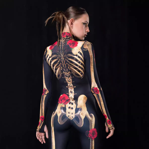 Damen Skin Suit mit einzigartigem Skelett-Motiv und floralen Akzenten WOLFF