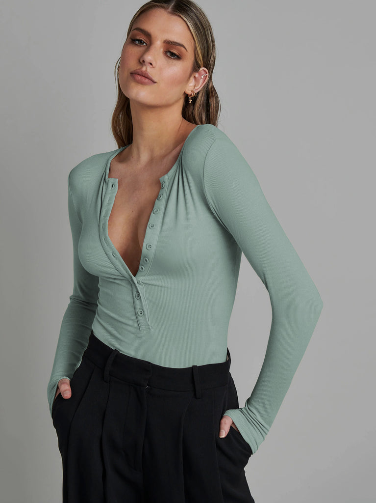 Damen Langarm-Bodysuit mit Knopfleiste und figurbetontem Schnitt WOLFF