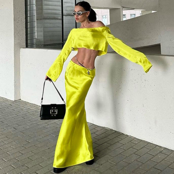 Damen Off-Shoulder Crop-Top und Maxi-Rock Set WOLFF