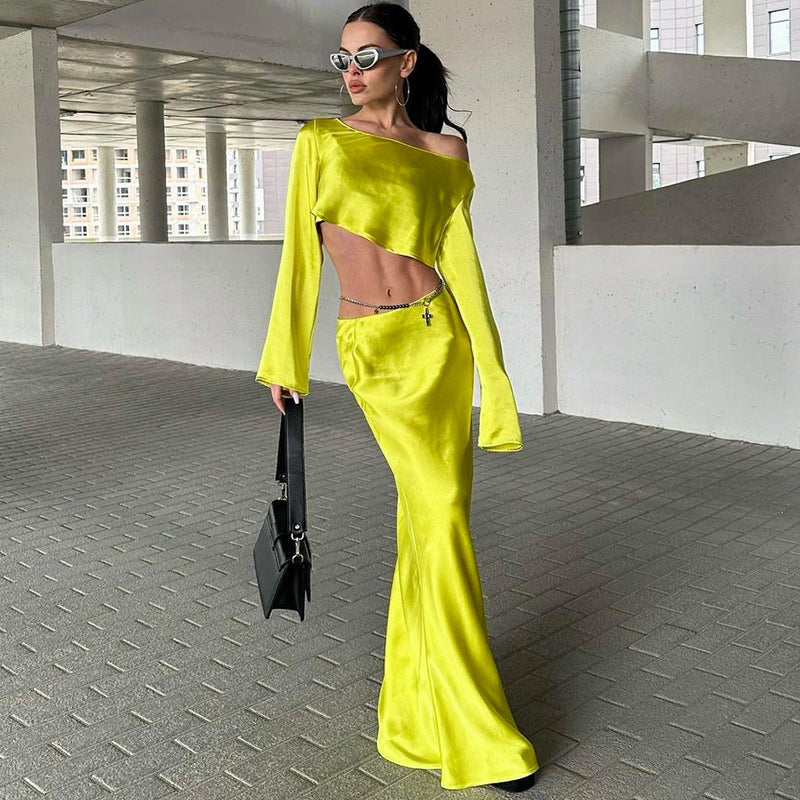 Damen Off-Shoulder Crop-Top und Maxi-Rock Set WOLFF