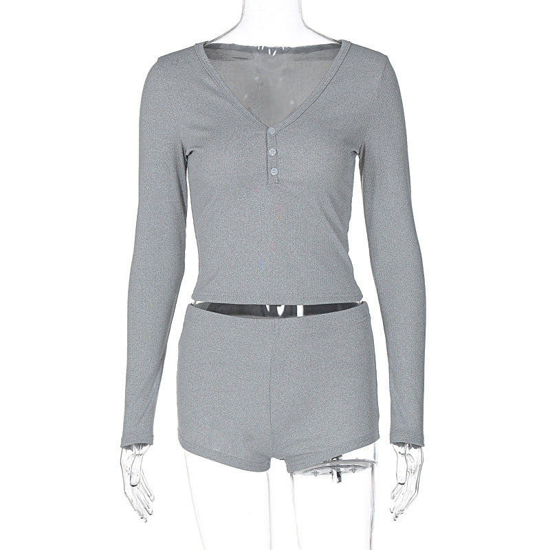 Damen Komfortables Langarm-Oberteil und Shorts Set WOLFF