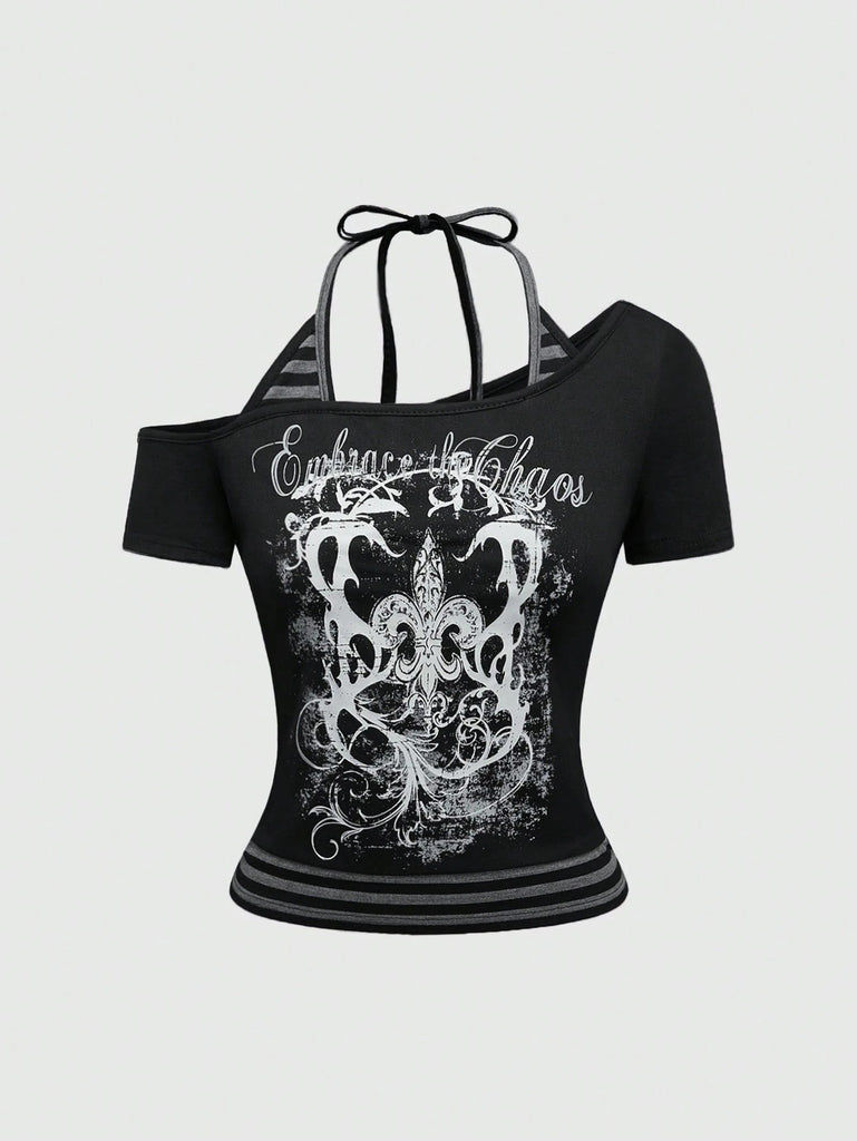 Damen Off-Shoulder Shirt mit kreativem Grafikdruck und raffinierten Cut-Outs WOLFF
