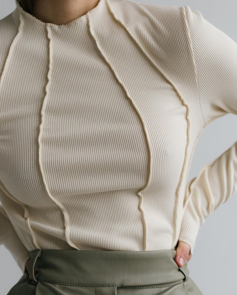 Damen figurbetontes Langarmshirt mit elegantem Rippdesign WOLFF