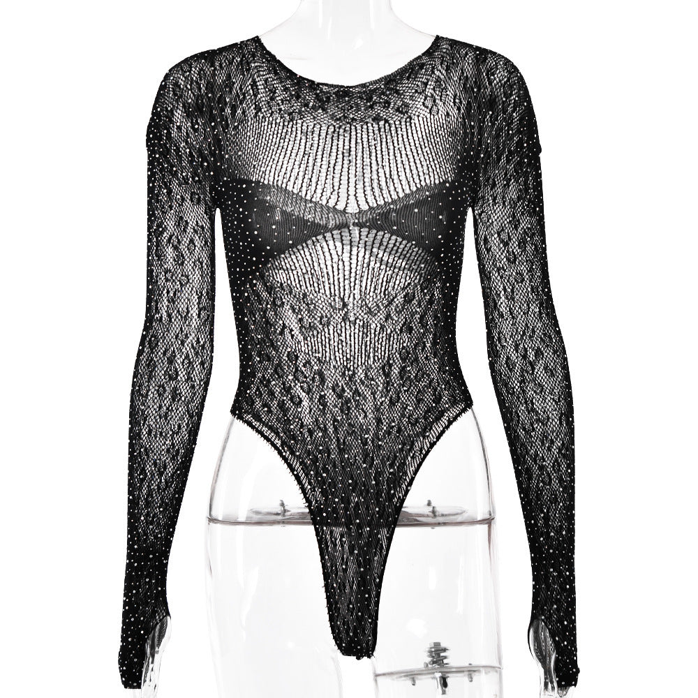 Damen Netz-Bodysuit mit langem Arm und Off-Shoulder-Design WOLFF