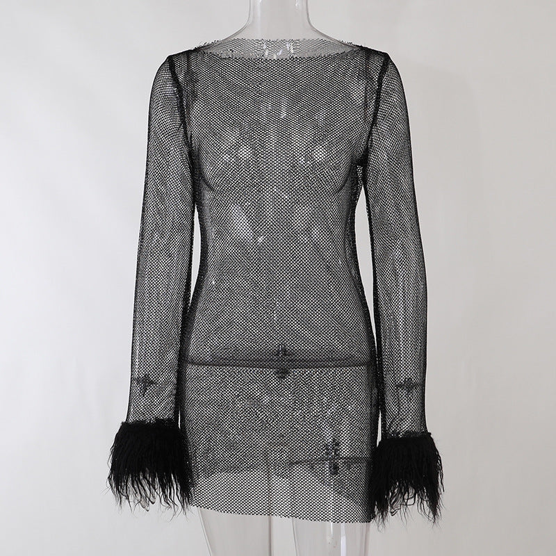 Damen Glitzerndes Netzkleid mit Puffärmeln WOLFF