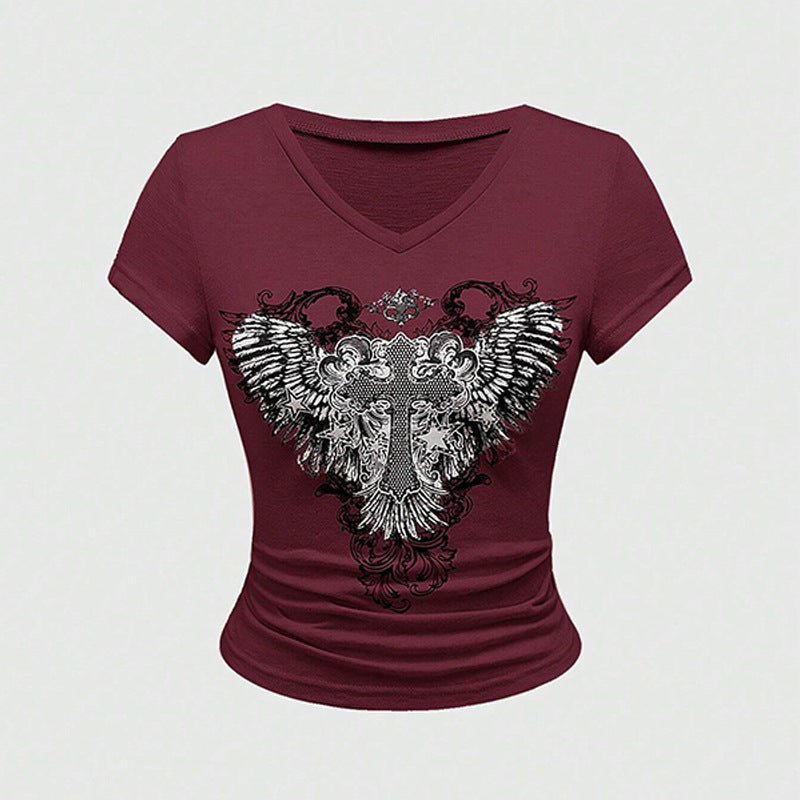 Damen T-Shirt mit originellem Grafiken-Motiv und vorteilhaftem V-Ausschnitt WOLFF