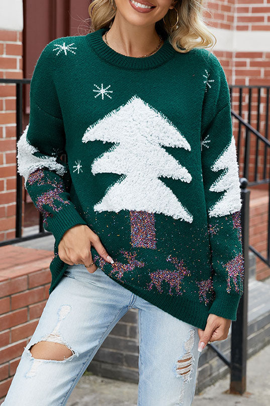 WOLFF Plüsch Weihnachtsbaum Pullover Strickpullover