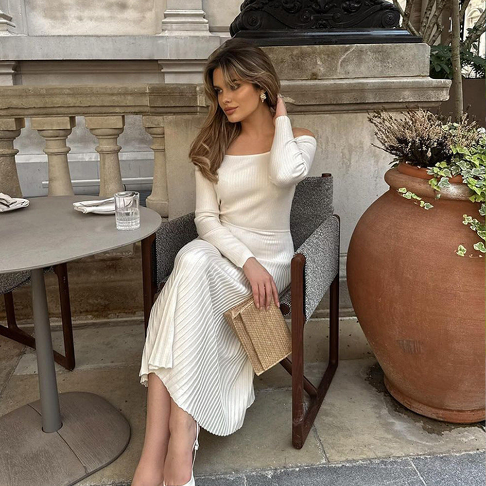 Damen Midi-Kleid mit schulterfreiem Design und raffinierten Rippentexturen WOLFF