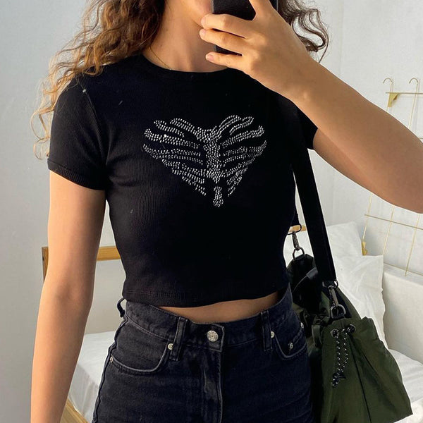 Damen Crop-Top mit kreativem Skelett-Design WOLFF