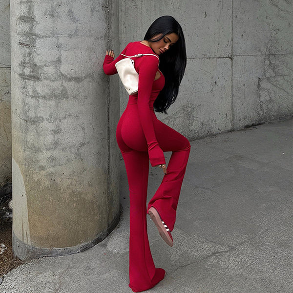 Damen Langarm-Jumpsuit mit figurbetontem Design und innovativem Cut-Out WOLFF