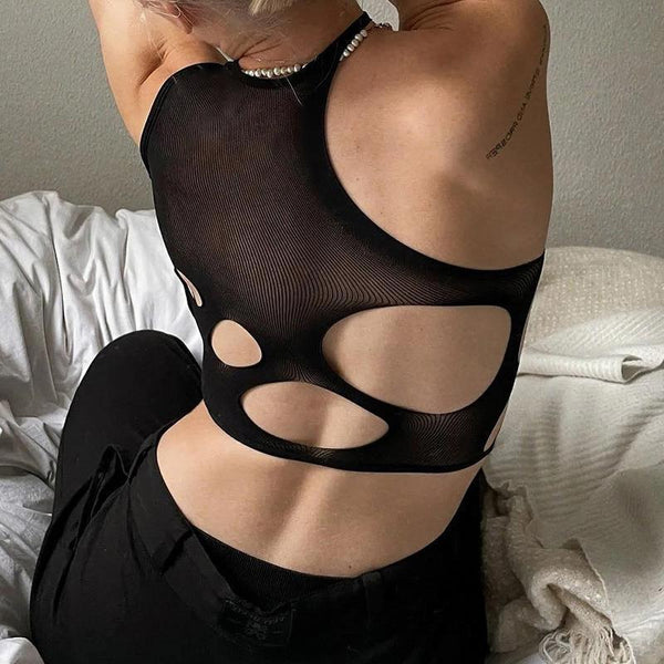 Damen Cut-Out Crop-Top aus transparentem Stoff WOLFF
