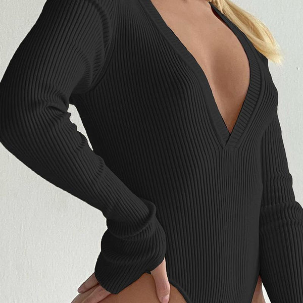 Damen Bodysuit mit tiefem V-Ausschnitt und langärmligem Design WOLFF