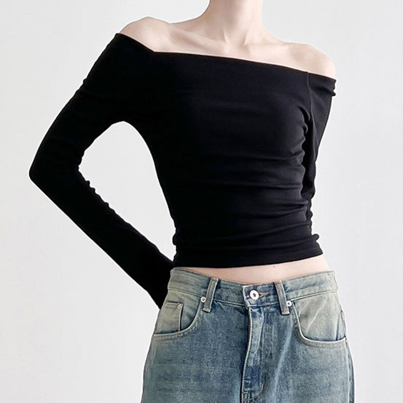 Damen figurbetontes Langarm-Oberteil mit schulterfreiem Design WOLFF
