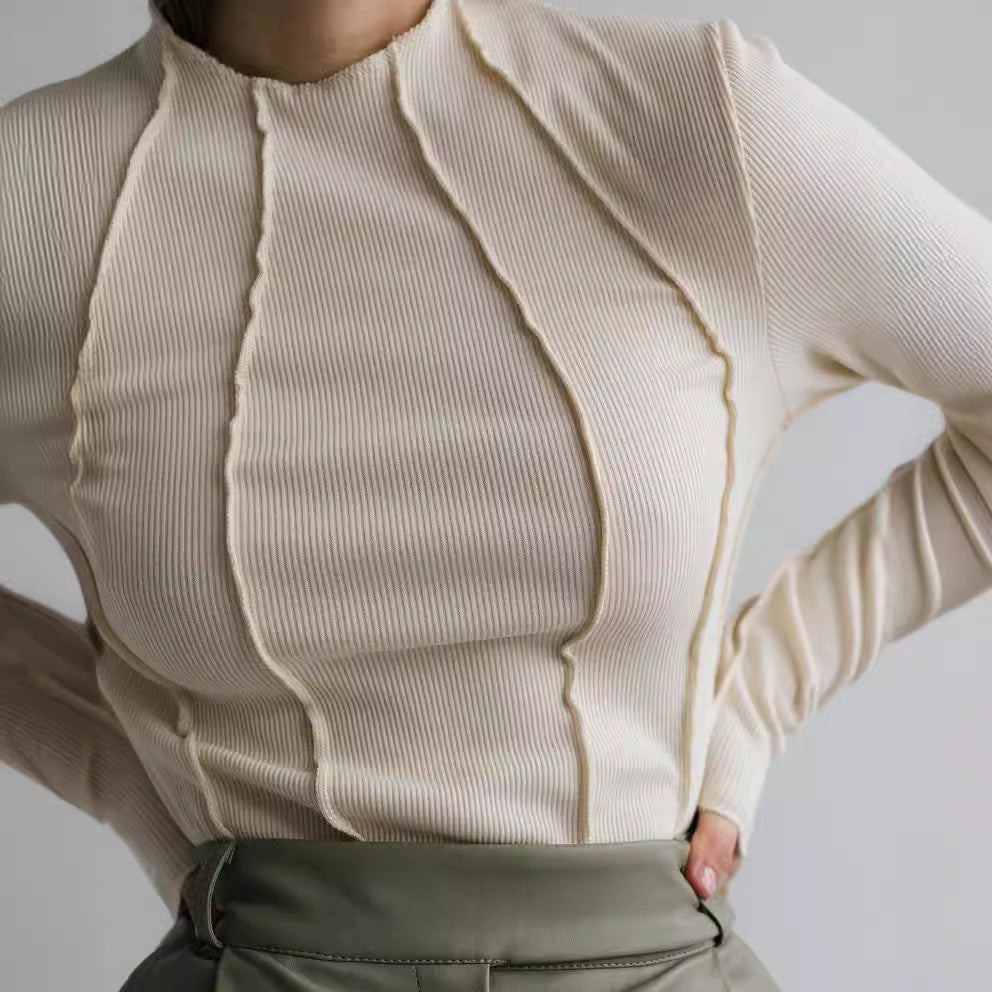 Damen figurbetontes Langarmshirt mit elegantem Rippdesign WOLFF