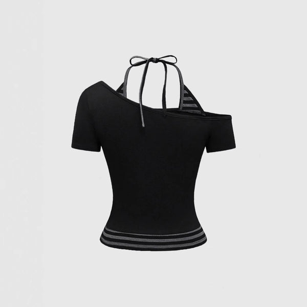 Damen Off-Shoulder Shirt mit kreativem Grafikdruck und raffinierten Cut-Outs WOLFF
