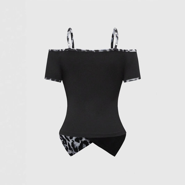 Damen Crop-Top mit einzigartigem Skelett-Print und asymmetrischem Design WOLFF