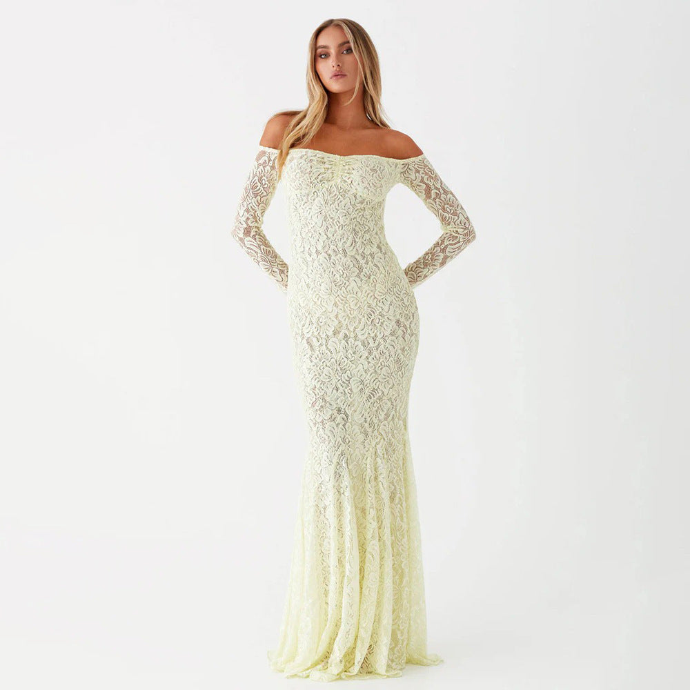 Damen Spitzenabendkleid mit schulterfreiem Design und elegantem Fischschwanzschnitt WOLFF