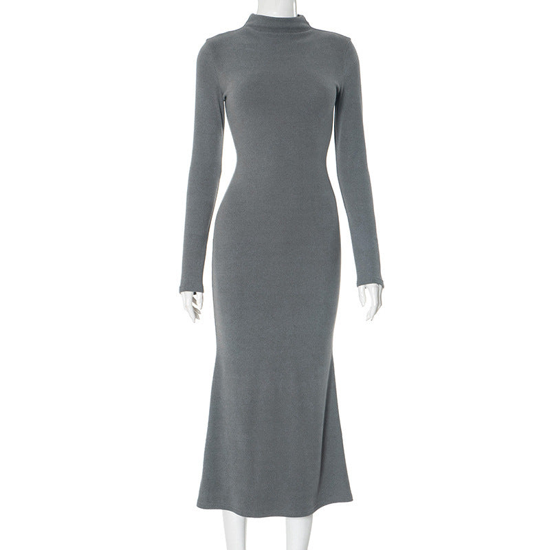 Damen elegantes Langarm-Midikleid mit hohem Kragen und figurbetontem Schnitt WOLFF