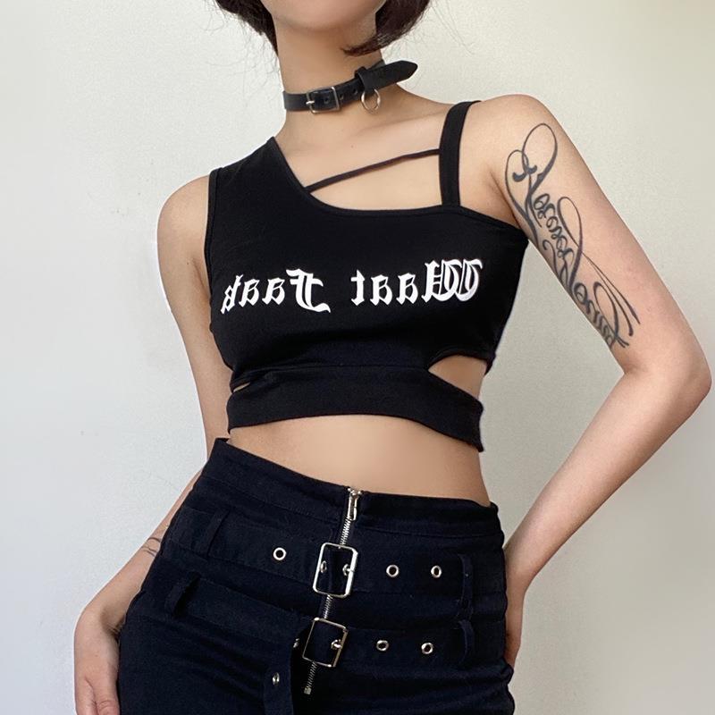 Damen Crop-Top mit asymmetrischem Design und auffälligem Schriftzug WOLFF