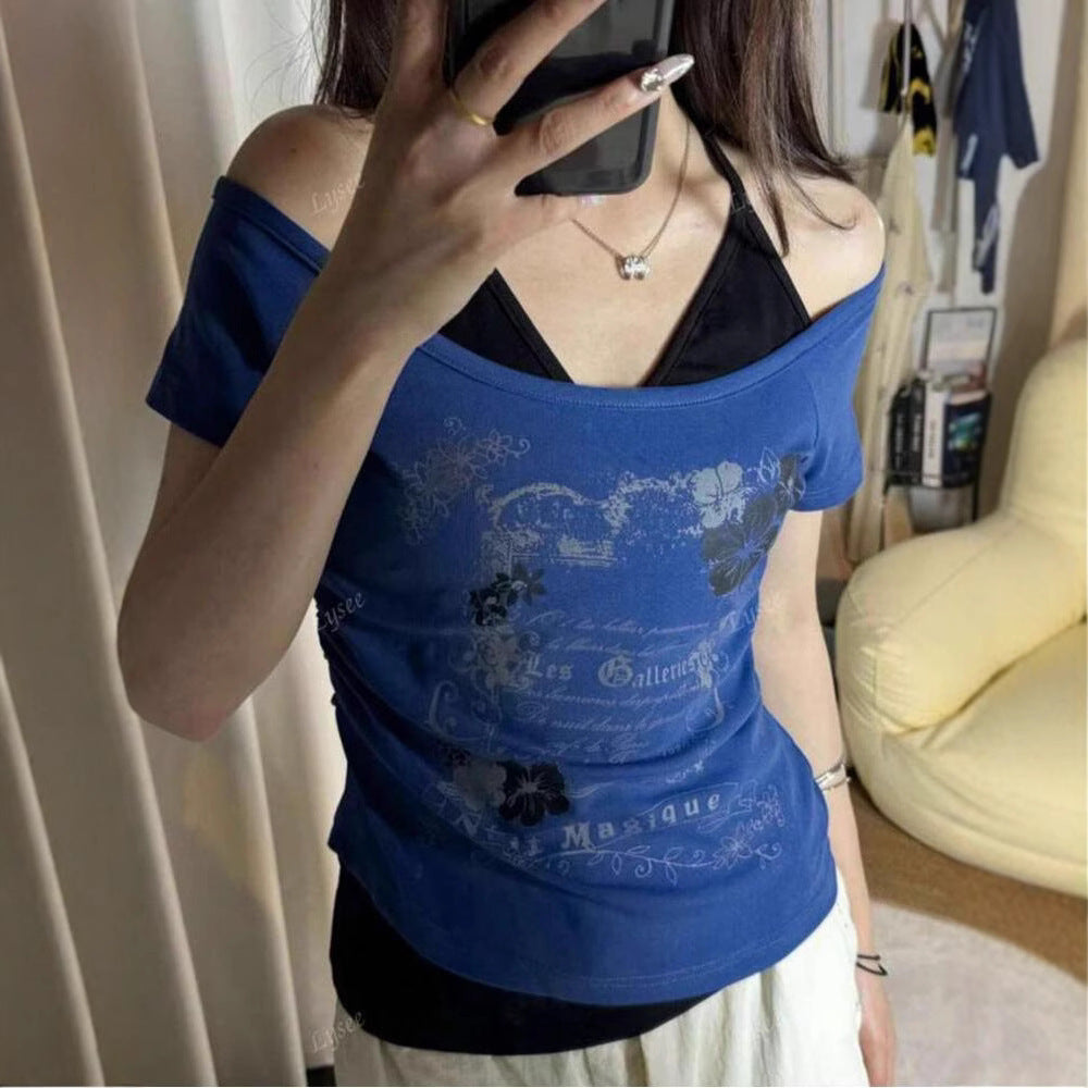 Damen Off-Shoulder T-Shirt mit floralen Grafikdruck WOLFF