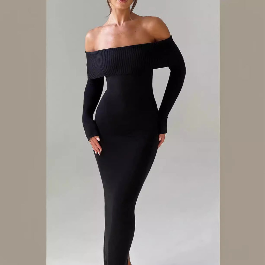 Damen Langarm Maxikleid mit schulterfreiem Design und raffinierter Rippstruktur WOLFF