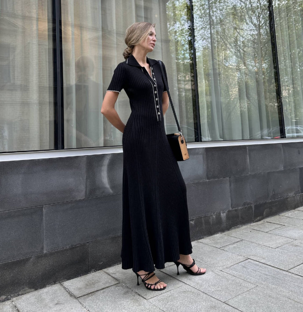Damen lässiges Maxikleid mit elegantem Polokragen und Knöpfen WOLFF
