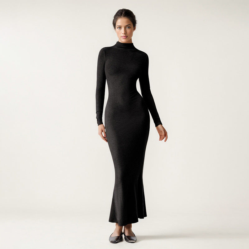 Damen elegantes Langarm-Midikleid mit hohem Kragen und figurbetontem Schnitt WOLFF