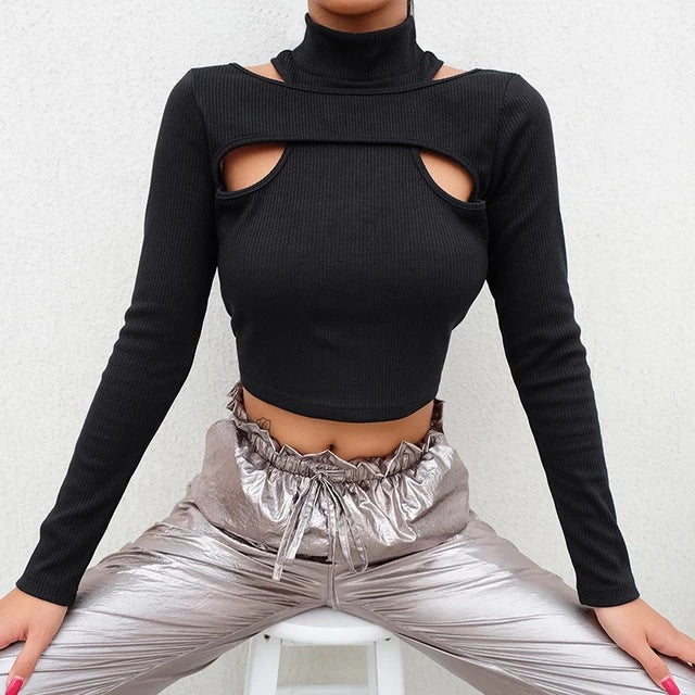 Damen Crop-Top mit einzigartigen Cut-Out-Details und hochgeschlossenem Kragen WOLFF