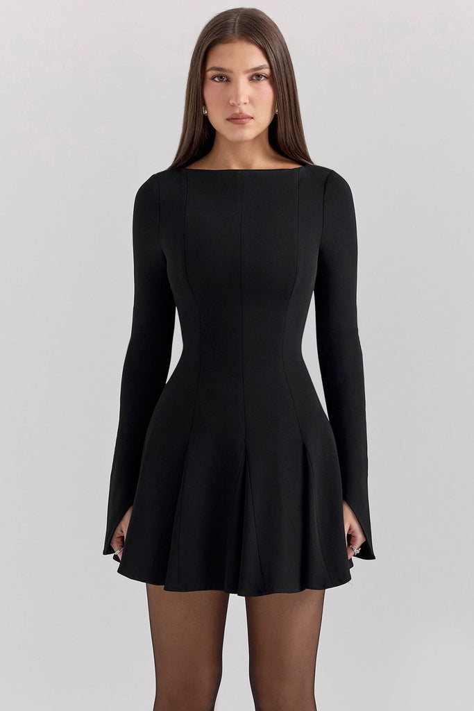 Damen figurbetontes Cocktailkleid mit fließendem Rock und elegantem Ärmeldesign WOLFF