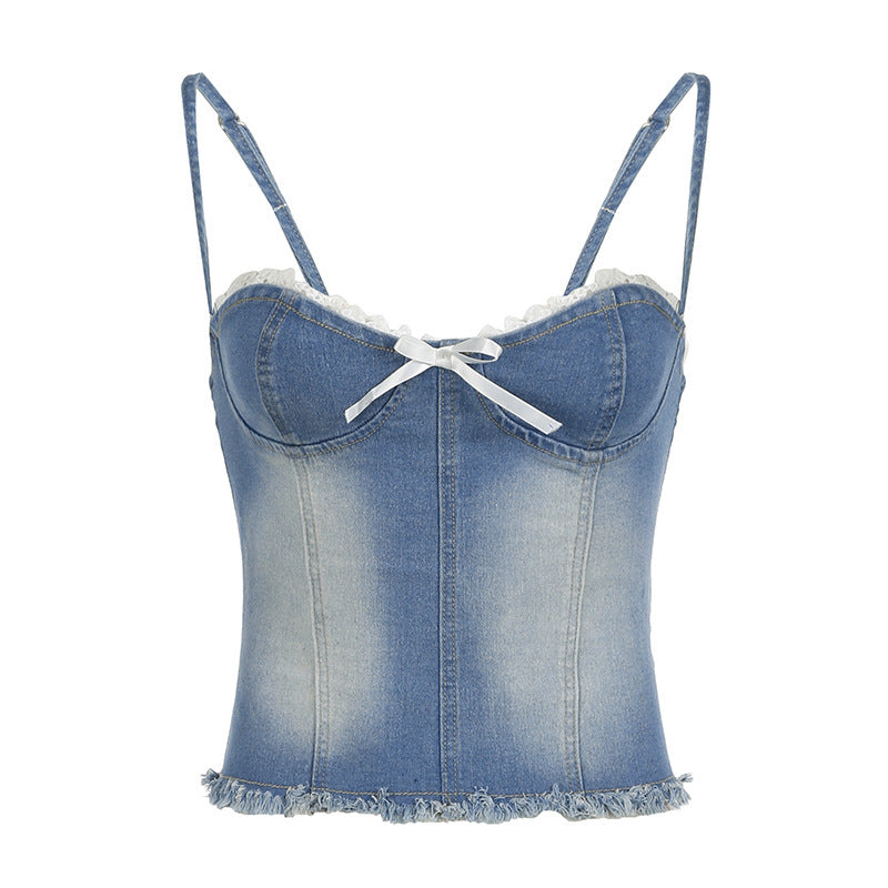 Damen Jeans-Shirt mit Spitze und Rüschendetails WOLFF