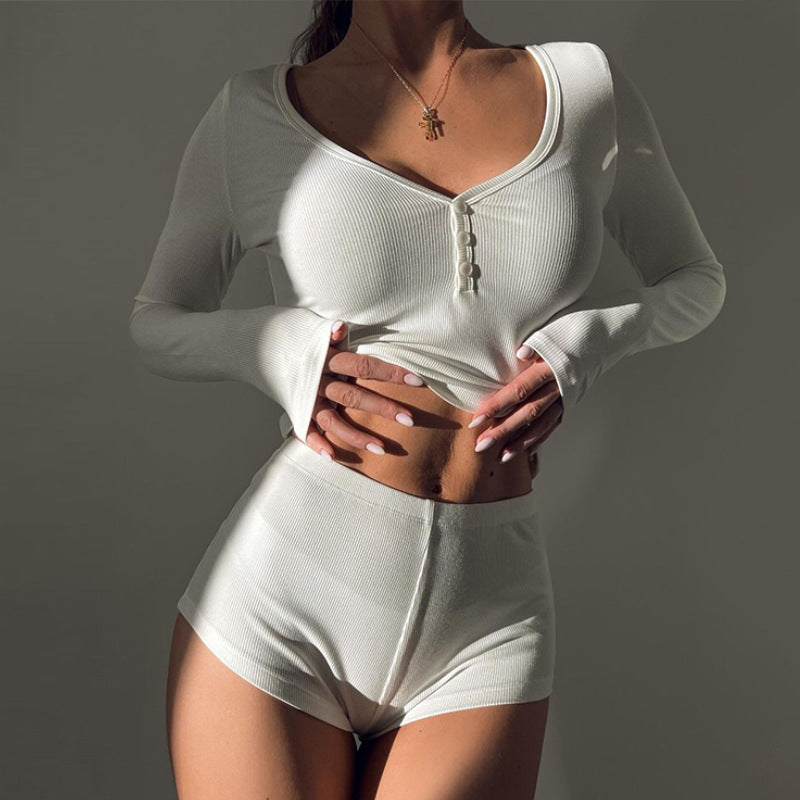 Damen Komfortables Langarm-Oberteil und Shorts Set WOLFF